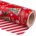 WRAPAHOLIC 30 Inch Jumbo Reversible Christmas Wrapping Paper - 30 Inch x 100 Feet Jumbo Roll Red Christmas Tree Wrapping Paper and Stripe Design for Holiday, Party Celebration by WRAPAHOLIC