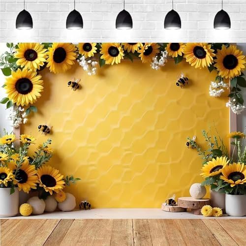 Yellow Sunflower Honey Photography Background Sweet Bee Backdrop Bee Theme Princess Girl Birthday Party Decoration Suitable for Home Decoration Spring Party Baby Shower Banner(B, 9x6feet) - Image 2
