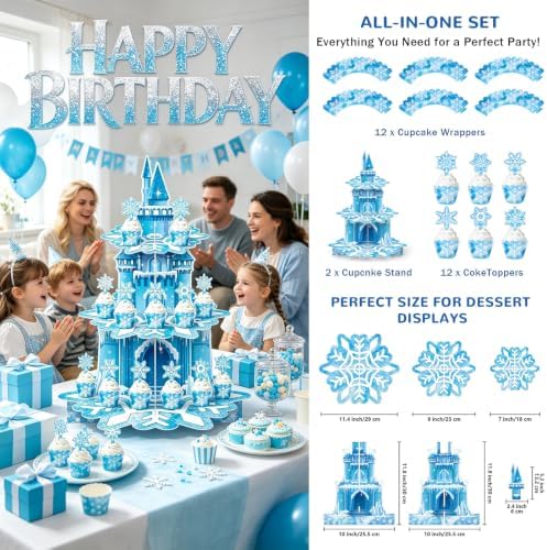 3 Tier Winter Snowflake Castle Cupcake Stand,Winter Wonderland Decorations - Image 2