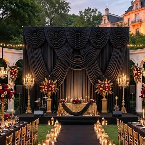50ftx12ft Black Backdrop Curtain for Wedding Party 10 Panels 5×12FT Tall by LeegleriTableSkirt