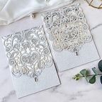 Hosmsua 5.1 x 7.3 Inch 50PCS Silver Glitter Wedding Invitation Cards with Rhinestone Laser Cut Hollow Flora Quinceanera Invitation with Envelopes for Bridal Shower Wedding Invite (Silver Glitter) - Image 4