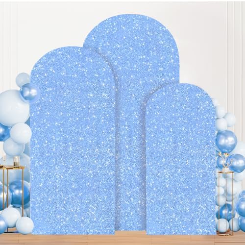 MODFUNS Sequin Arch Covers Baby Blue Arch Cover Set of 3 Wedding Arch Cover 6ft 6.6ft 7.2ft Glitter Spandex Arch Cover Balloon Arch Stand Cover Round Top Arch Backdrop Cover for Baby Bridal Shower - Image 2