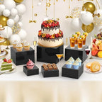 6Pcs Black Buffet Risers Set (Size 5",6",7",8",9",10"),Food Risers for Buffet Table Display Stand Shelf for Party Catering Dessert Collectibles Acrylic Cube Boxes Display with Hollow Bottoms - Image 5