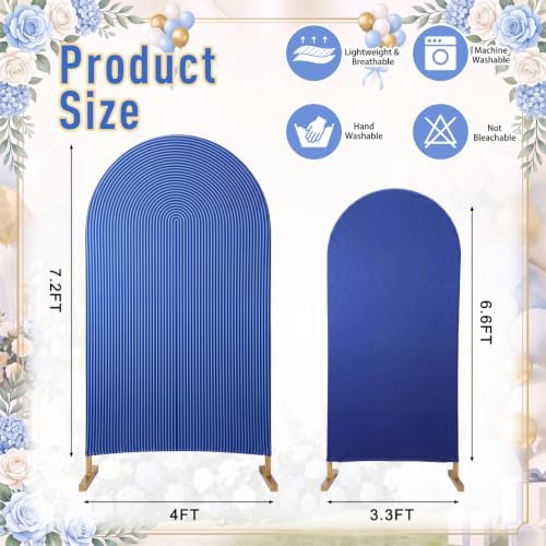 2 Set Wedding Arch Cover Navy Blue Ripple & Solid Stretchy Backdrop Cover - Image 2