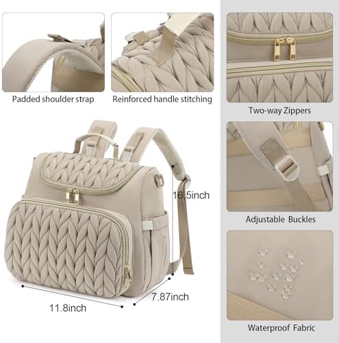 Small Diaper Bag Backpack Quilted Mini Baby Crossbody Diaper Bag Tote for Mom and Baby Girls Boys (Beige) - Image 6