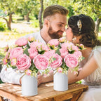6 Sets Artificial Peonies Flower Peony Bouquet with Galvanized Metal Pot Silk Fake Peonies Faux Flower Arrangements for Wedding Table Centerpiece Party Home Room (Pink) - Image 6