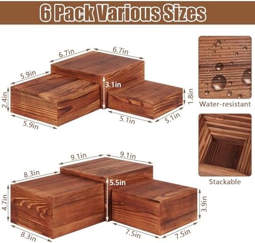 6 Pack Buffet Risers and Stands, Wood Risers for Buffet Table, Party Decor - Image 2
