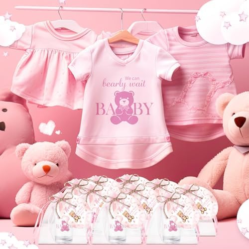 Funnymoom 50 Sets Pink Teddy Bear Baby Shower Decorations Girl We Can Bearly Wait Party Favors Birthday Gifts for Guests Acrylic Clear Shot Glasses Thank You Tags with Organza Bags for Gender Reveal - Image 3
