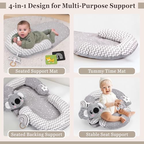 4 in 1 Tummy Time Mat with Educational Cards, Play Mat & Sitting Support for Newborn 0-12 Months, Infant Baby Sit Me Up Floor Seat, Sensory Skills Gifts, Koala - Image 3