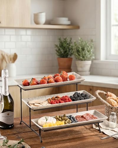 LAUCHUH 3 Tier Serving Trays for Party, Porcelain Tiered Serving Tray Stand - Image 7