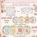 Yungyan 145 Pcs 36 Set Floral Tea Party Supplies, Tea Party Plates and Napkins Set with Tablecloth, Disposable Handle Teacups and Saucers for Birthday Wedding Bridal Shower Decorations(Sweet Style) - Image 2