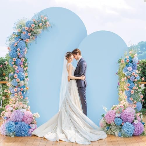 7.2FT Blue Arch Backdrop Cover - Polyester Fitted Wedding Arch Stand Covers Round Top Chiara Arch Backdrop Cover for Birthday Party Banquet Photo Background Decoration - Image 5