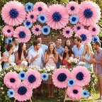 ForraFun 36 Pcs Blue Giant Paper Flowers Decoration for Wall Sizes 10" to 24'' Tissue Paper Pom Poms in 5 Flower Wall Backdrop Decor for Birthday Bachelorette Wedding Baby Shower Bridal Shower Party - Image 3