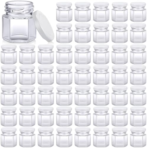Nuogo 100 Pack 1.5oz Mini Hexagon Glass Jars Bulk Honey Jars, White by Nuogo