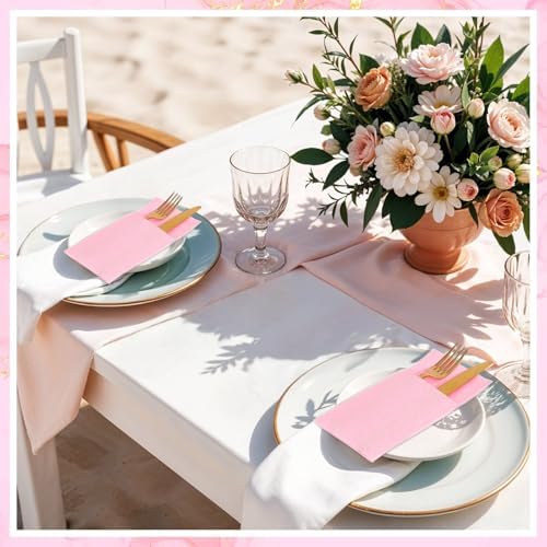 120 Pcs Pink Linen-Feel Paper Napkins with Built-in Flatware Pocket - Image 7