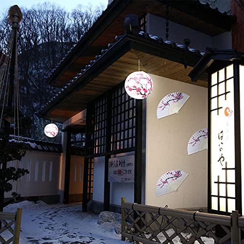 LYART 5Pcs Chinese Japanese Cherry Design Paper Lamp for Shade and 17Pcs Silk Folding Hand Fan for Church Wedding Gift Party Favors DIY Decoration - Image 6
