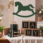 ReliThick 8 Pcs Green Tartan Baby Shower Decor Kit with 3 Pack Suitcase Boxes 4 Pack Baby Letter Boxes Rocking Horse Card Vintage Green Plaid Party Supplies for Birthday Party Decor - Image 6