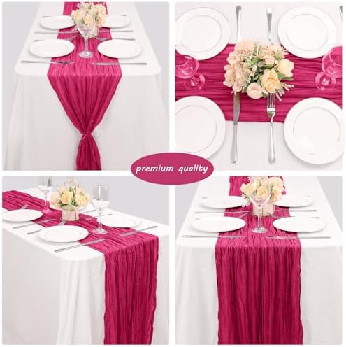 35x72 Inch Hot Pink Cheesecloth Table Runner Bachelorette Party Decor - Image 5