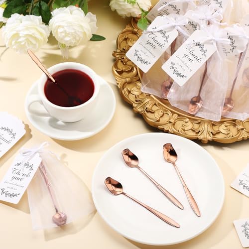 Roshtia 50 Sets Rose Flower Tea Spoons for for Women Tea Party, Rose Gold - Image 3