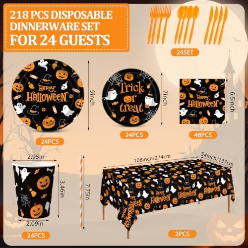 Funnymoom 218 Pcs Halloween Party Decorations Black Orange Plate Serves 24 - Image 3