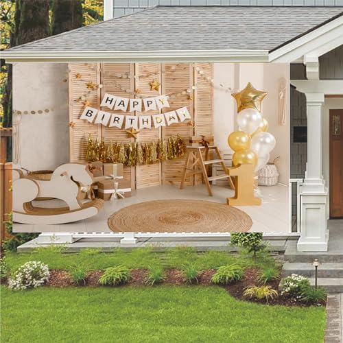 Drgilau 12X10ft Happy 1st Birthday Backdrop for Boy, Brown Balloon Birthday Background Cute Birthday Photography Background Banner, Girls Boys Birthday Party Background Decoration Photo Studio Prop - Image 5