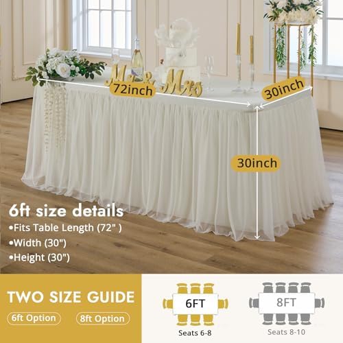 Ivory Tulle Tablecloth for 6 Ft Rectangle Tables 6-Pack, Ideal for Weddings - Image 4