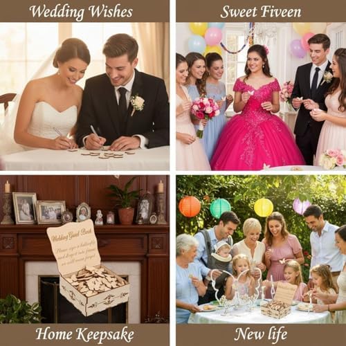 61 Pcs Butterfly Guest Book Alternative, Rustic Drop Wooden Signs for Wedding, Quinceañera, Parties, 60 Small Wooden Butterflies with Box, Unique Celebration Decor - Image 3