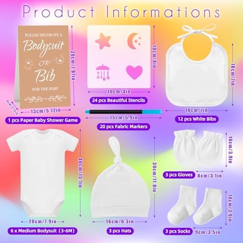 78PCS Baby Bib Bodysuit Baby Shower Set Baby Shower Game Sign Baby Feede Bib Newborn Bodysuit Fabric Marker - Image 2
