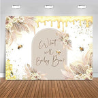 Mocsicka Boho Bee Theme Baby Shower Backdrop Honeycomb Bee Pampas Grass Floral Party Decorations What Will Baby Bee Gender Reveal Cake Table Banner Supplies (10x7ft) by Mocsicka