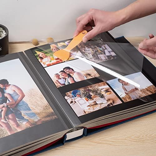Large Photo Album Self Adhesive 4x6 5x7 3x5 8x10 Scrapbook Magnetic Album DIY Scrap Book Length 13 x Width 12.8 (Inches) 120 Black Sticky Pages Linen Cover DIY Photo Album(Blue) - Image 2