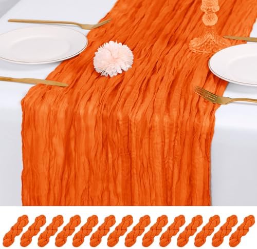 14 Pack Orange Cheesecloth Table Runner 17x108 Inch Semi Sheer Boho Gauze Cheese Cloth Fabric Table Runners, for Wedding Party Baby Shower Birthday Home Decor Garden Farmhouse by Unknown