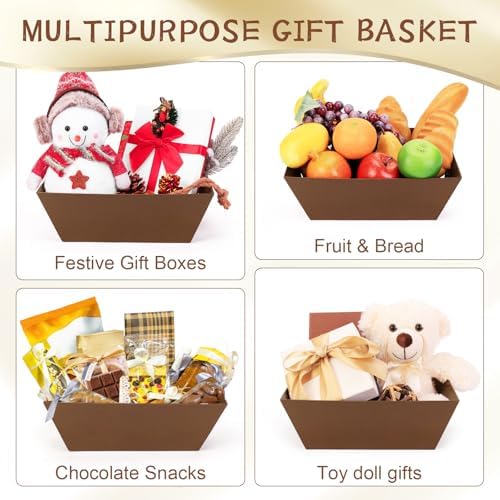 10PACK Brown Baskets For Gifts Empty, 10 x 8” Thick Gift Basket with 10 Clear Bags and Pull Bows, Cardboard Gifts Baskets Trays with Handles for Christmas, Thanksgiving, Wedding, Birthday - Brown - Image 6