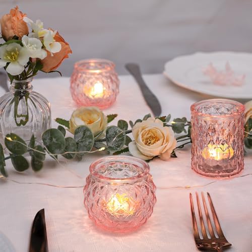 DARJEN Pink Votive Candle Holders Set of 24- Round Glass Candle Holders Bulk for Flameless LED Tea Waxes, Romantic Candle Holder for Wedding & Various Parties, Home Table Decor (Pack of 4) - Image 4
