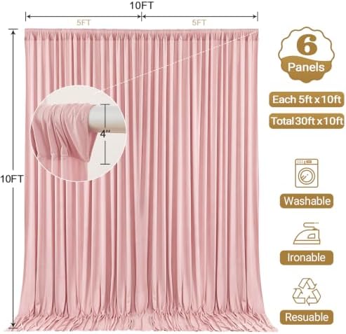 30x10FT Backdrop Curtains with Rod Pockets - Wrinkle Free Photo Stage Backdrop 6 Panels Curtains Drapes for Photography Wedding Party Baby Shower Decorations (Tea Rose) - Image 4