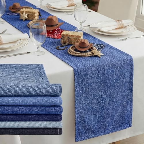 6 Pcs 72 x 13'' Blue Jean Baby Shower Table Runner Decorations by Unknown