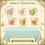 Yungyan 145 Pcs 36 Set Floral Tea Party Supplies, Tea Party Plates and Napkins Set with Tablecloth, Disposable Handle Teacups and Saucers for Birthday Wedding Bridal Shower Decorations(Classic Style) - Image 3