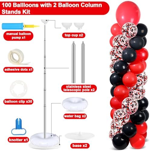 2 Sets Adjustable Balloon Column Stand Kit with Bases（Red and Black） - Image 2
