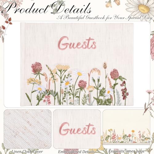 Ctosree Wildflower Baby Shower Guest Book with Pen,Pink Brown,8.3 * 6 Inch - Image 2