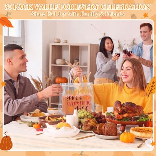 Canchiing 30 Pcs Fall Clear Gift Bags with Handles Reusable Autumn Maple Leaf Pumpkin Treat Bags Thanksgiving PVC Gift Wrap Totes for Thanksgivings Falls Harvest Party Favors, 7.9 x 7.9 x 3.1 - Image 6