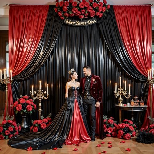 Black Satin Backdrop Curtains 4 Panels - Glitter Photo Drapes for Baby Shower, 20x10FT Shimmer Back Drop Cloth, Wrinkle Free for Birthday Party Prom Wedding Photoshoot Background - Image 6