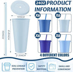 Skylety 24 Pcs Gray Blue Plastic Cups with Lids and Straws 24 oz - Image 2