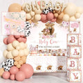 Hombae Highland Cow Baby Shower Decorations Girls, 129 PCs – Holy Cow Baby Shower Party Supplies with Floral Backdrop, Balloon Garland, It’s a Girl Cake Topper, Mommy To Be Sash, Headband by Hombae