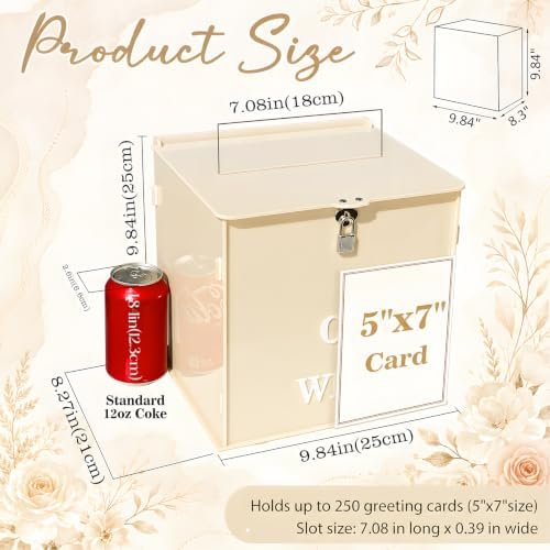 AerWo Beige Wedding Card Box with Lock, Acrylic Card Box for Wedding Decor - Image 2