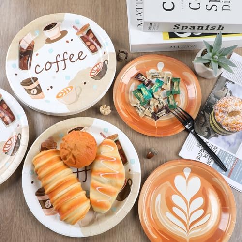 gisgfim 48 Pcs Coffee Party Plates Supplies Tableware Set Coffee Bean Birthday Party Decorations Latte Fun Cup Theme Baby Shower Table Supplies Favors Decors for 48 Guests (Pack of 3) - Image 4
