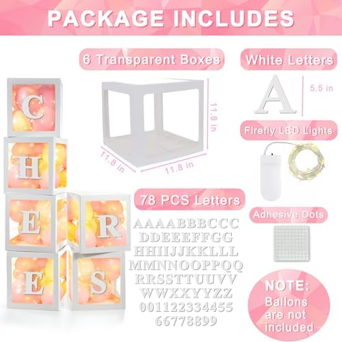 Ledido Transparent Balloon Boxes with 78 Letters Numbers Fairy Lights 6PCS - Image 3