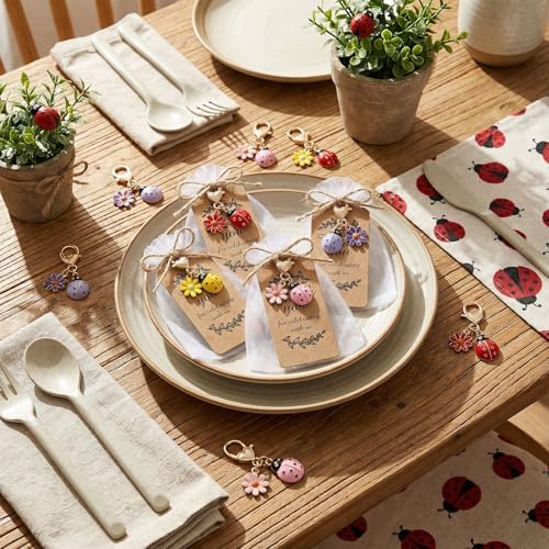 Ecation 120 Pack Ladybug Keychain Favors with Kraft Cards Organza Bags - Image 4
