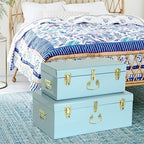 Vixdonos Metal Trunk Decorative Storage Box Set of 2 College Dorm Chest with Handle (Light Blue) - Image 7