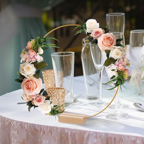15 Pcs 12Inch Metal Floral Hoop Wreath Centerpiece Table Decorations with 15 Pcs Place Card Holders, Gold Craft Hoop Rings for DIY Wedding Decorations, Wall Hanging Crafts, and Dream Catchers - Image 2