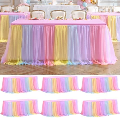 6 Pack Rainbow Tablecloth for 6 Foot Rectangle Tables Tulle Table Skirt by PartyTalk