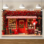 10x5ft Valentines Day Photography Backdrop Red Rose Bakery Storefront Background with Heart Balloons Bear Bicycle Cake Shop Brick Wall Floral Decor for Portrait Photo Booth Party Decoration - Image 4